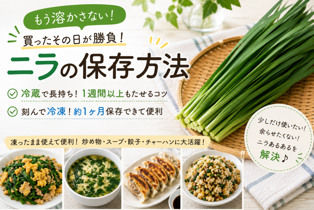 ニラの保存方法を野菜ソムリエが解説！冷蔵・冷凍・長持ちさせるコツ